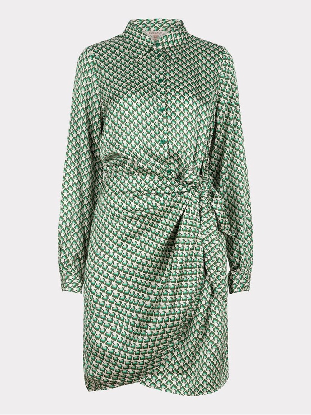ESQUALO Green Geometric Tie-Waist Long Sleeve Dress Size 8 NWT